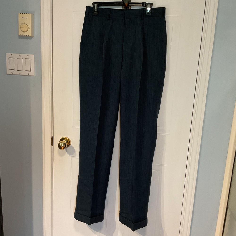 Zannini Dress Pants Mens 32 Blue Excellent Pleated Cuffed Straight Leg